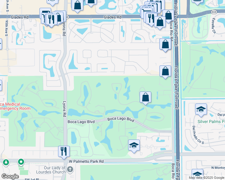 map of restaurants, bars, coffee shops, grocery stores, and more near 8510 Casa Del Lago in Boca Raton