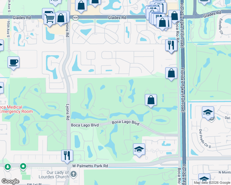map of restaurants, bars, coffee shops, grocery stores, and more near 8510 Casa Del Lago in Boca Raton