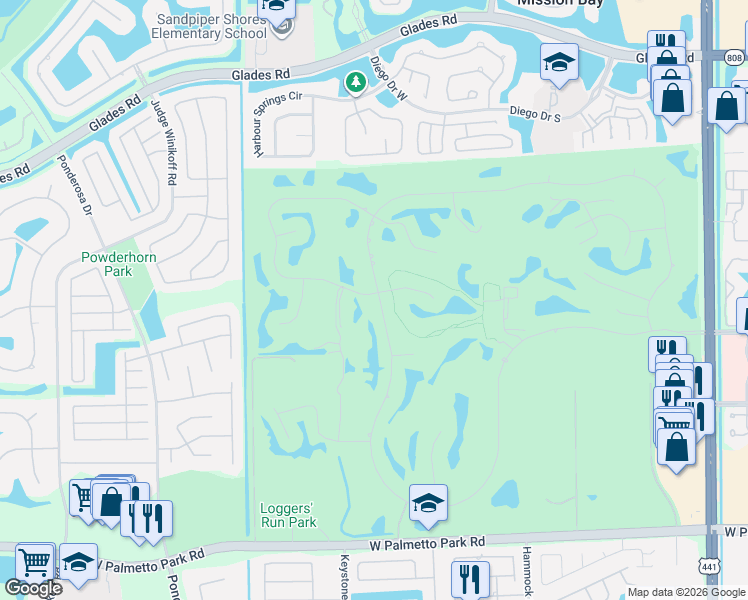 map of restaurants, bars, coffee shops, grocery stores, and more near 21382 Green Hill Lane in Boca Raton