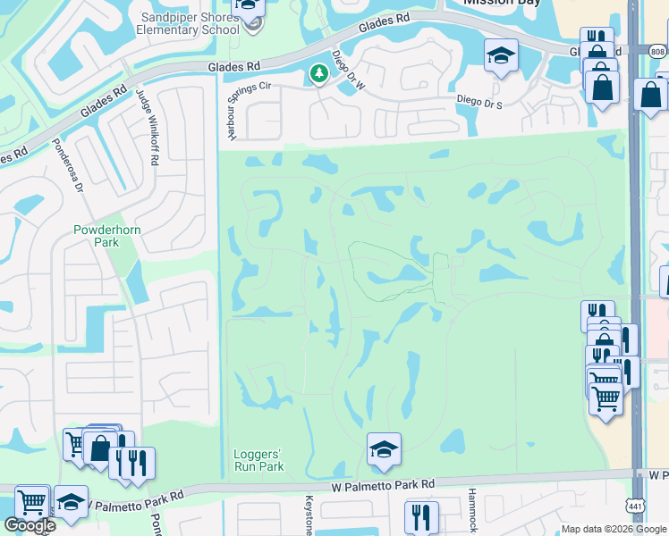 map of restaurants, bars, coffee shops, grocery stores, and more near 21382 Green Hill Lane in Boca Raton