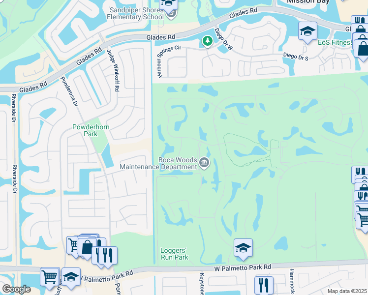 map of restaurants, bars, coffee shops, grocery stores, and more near 21398 Bridgeview Drive in Boca Raton