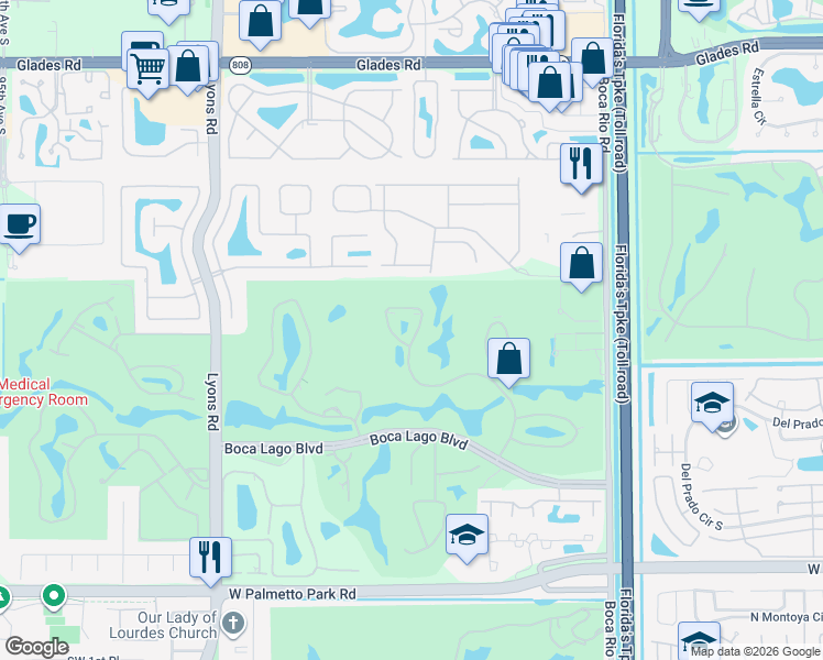 map of restaurants, bars, coffee shops, grocery stores, and more near 8510 Casa Del Lago in Boca Raton