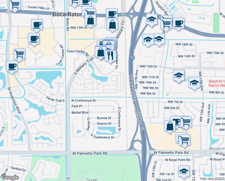 map of restaurants, bars, coffee shops, grocery stores, and more near 1924 Northwest 8th Street in Boca Raton