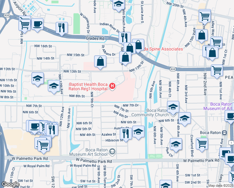 map of restaurants, bars, coffee shops, grocery stores, and more near 800 Meadows Road in Boca Raton