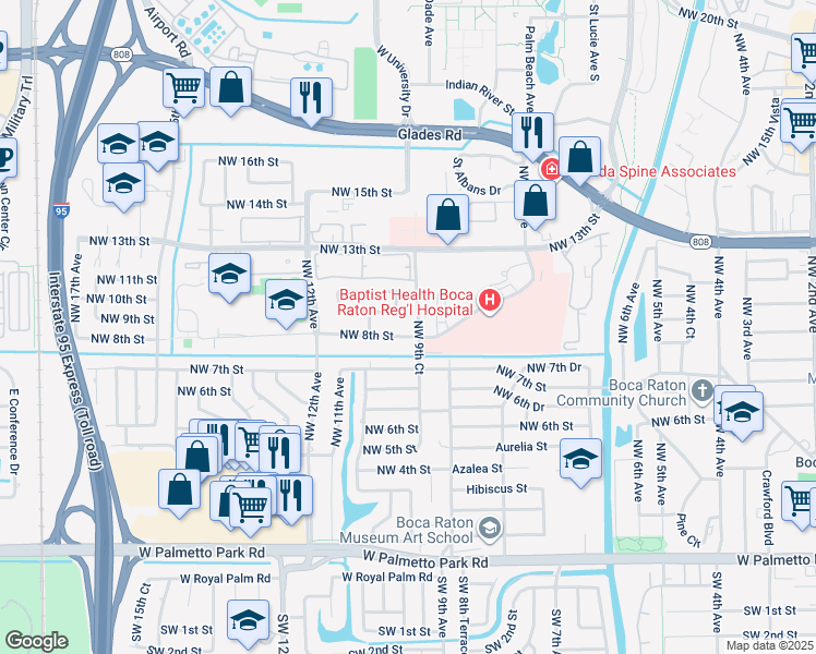 map of restaurants, bars, coffee shops, grocery stores, and more near 761 Northwest 9th Court in Boca Raton