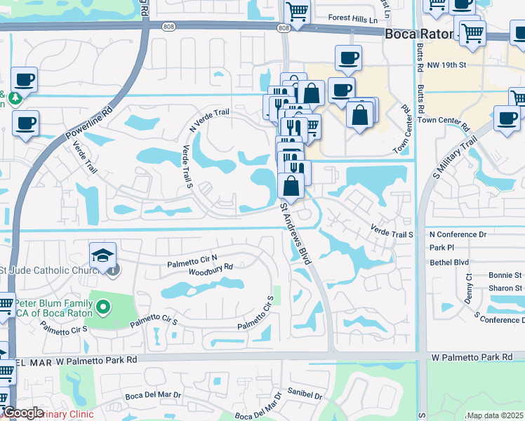 map of restaurants, bars, coffee shops, grocery stores, and more near 6070 Verde Trail South in Boca Raton