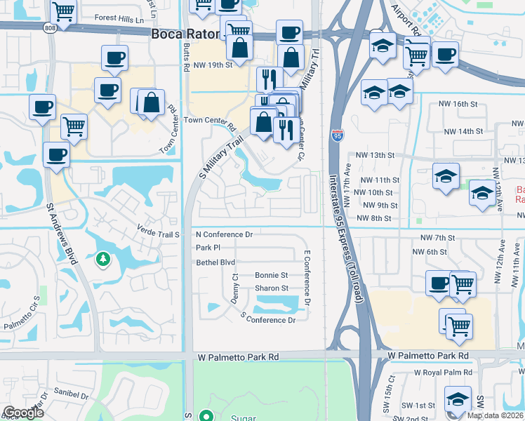 map of restaurants, bars, coffee shops, grocery stores, and more near 5218 Sapphire Valley in Boca Raton