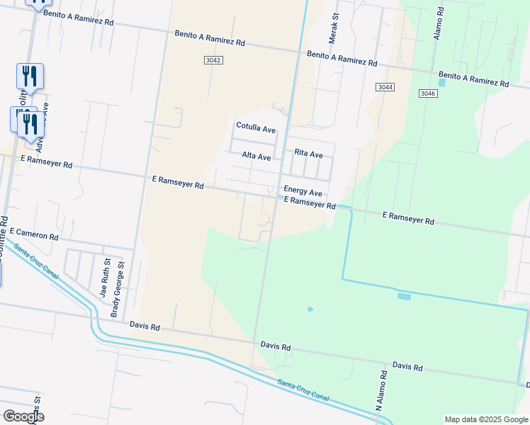 map of restaurants, bars, coffee shops, grocery stores, and more near 4210 East Ramseyer Road in Edinburg