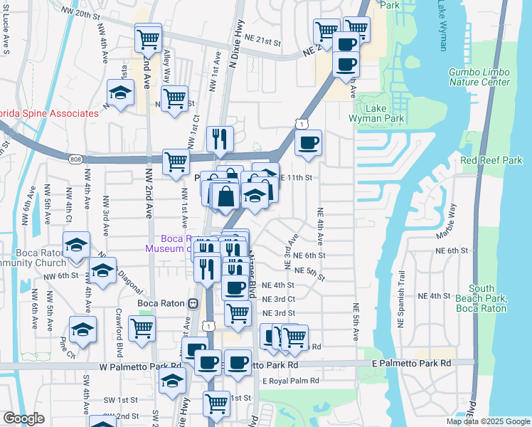 map of restaurants, bars, coffee shops, grocery stores, and more near in Boca Raton