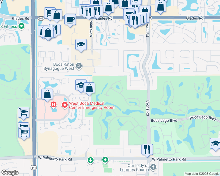 map of restaurants, bars, coffee shops, grocery stores, and more near 9281 Pecky Cypress Lane in Boca Raton