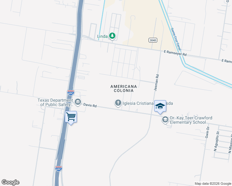 map of restaurants, bars, coffee shops, grocery stores, and more near 619 Davis Road in Edinburg