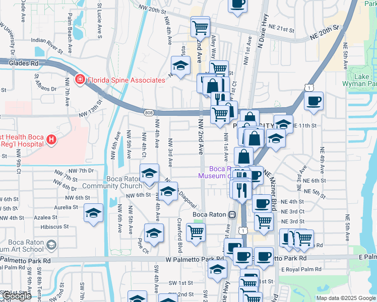 map of restaurants, bars, coffee shops, grocery stores, and more near 230 Northwest 9th Street in Boca Raton