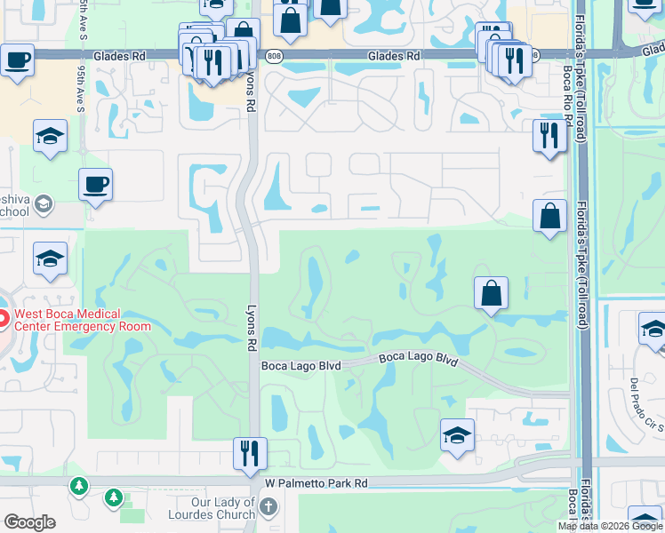 map of restaurants, bars, coffee shops, grocery stores, and more near 21633 Juego Circle in Boca Raton