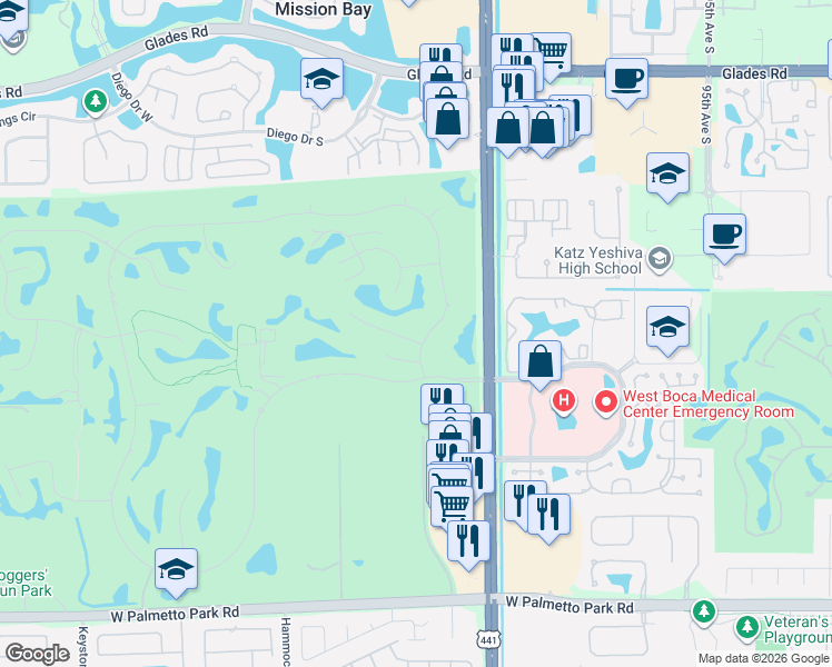 map of restaurants, bars, coffee shops, grocery stores, and more near 10175 Sunset Bend Drive in Boca Raton