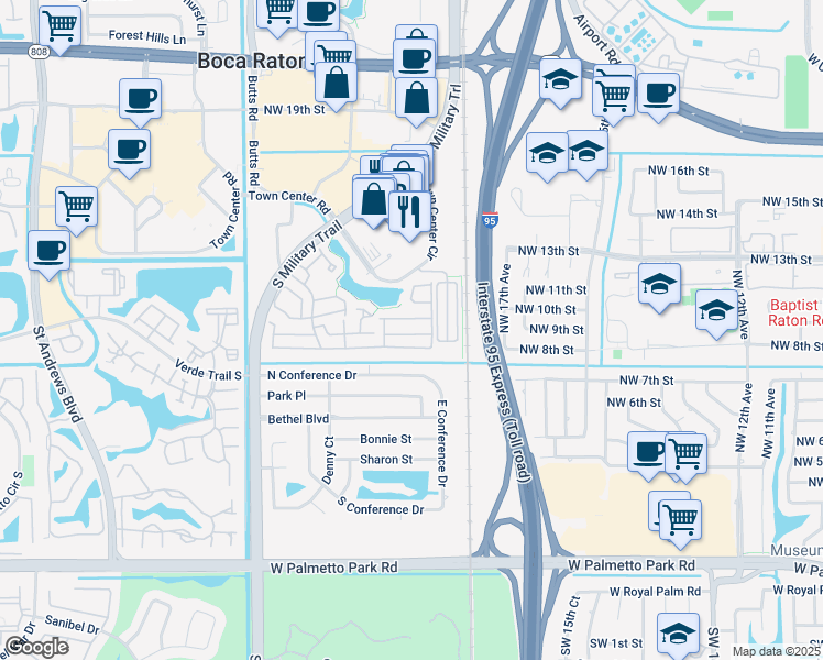 map of restaurants, bars, coffee shops, grocery stores, and more near 5099 Coronado Ridge in Boca Raton
