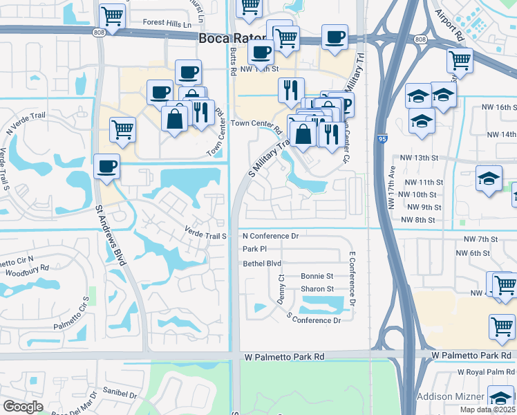 map of restaurants, bars, coffee shops, grocery stores, and more near 5407 214th Court South in Boca Raton
