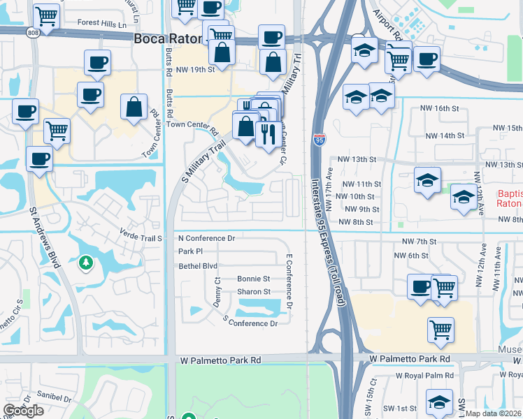 map of restaurants, bars, coffee shops, grocery stores, and more near 5139 Point Alexis in Boca Raton
