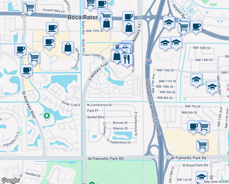 map of restaurants, bars, coffee shops, grocery stores, and more near 5139 Point Alexis in Boca Raton