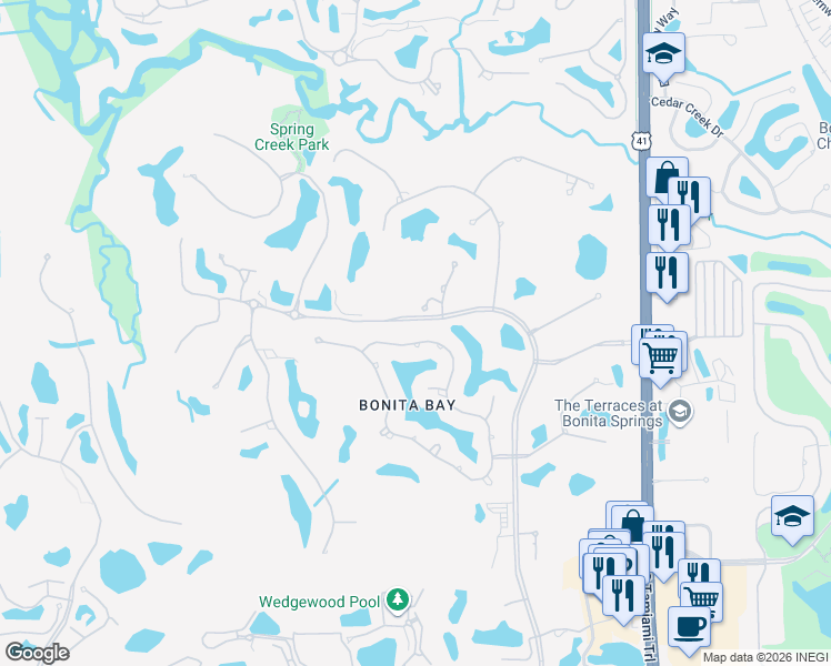 map of restaurants, bars, coffee shops, grocery stores, and more near 3649 Woodlake Drive in Bonita Springs