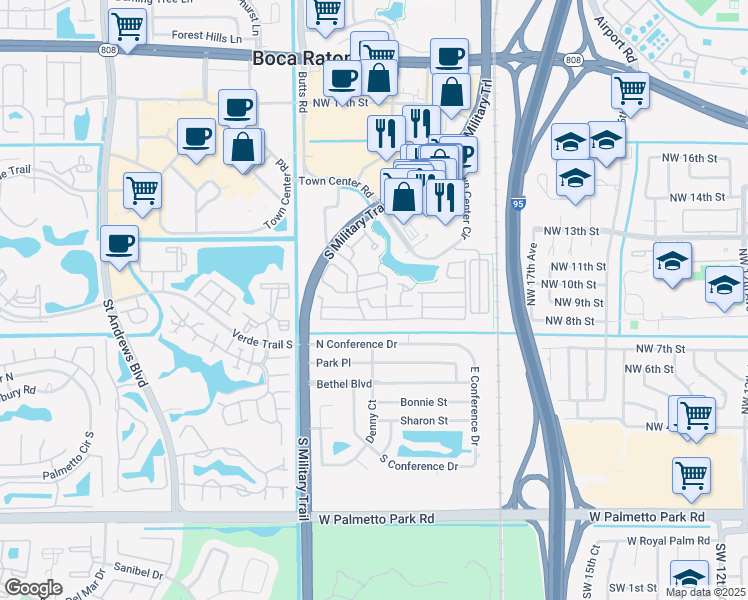 map of restaurants, bars, coffee shops, grocery stores, and more near 5327 Sapphire Valley in Boca Raton