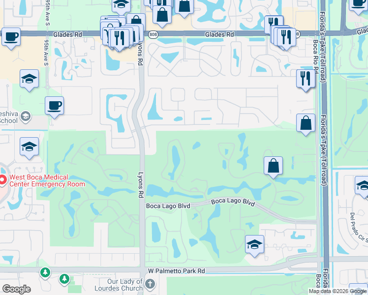 map of restaurants, bars, coffee shops, grocery stores, and more near 8736 Escondido Way East in Boca Raton