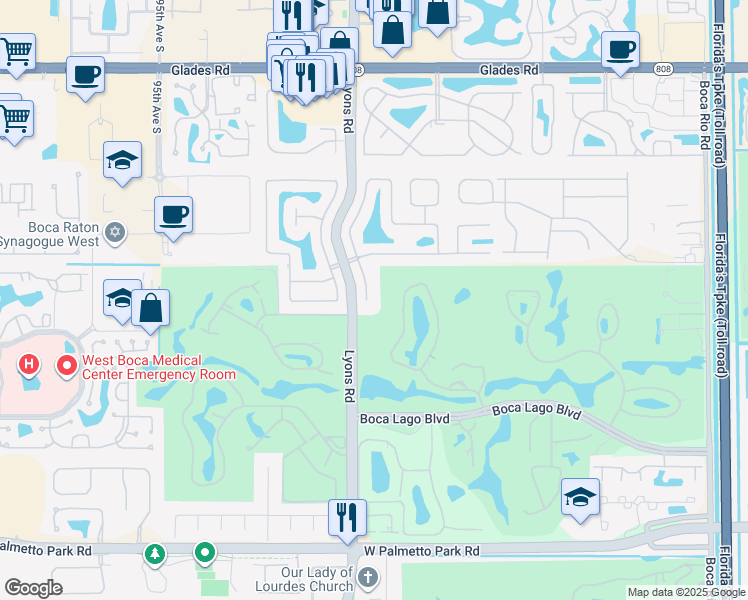 map of restaurants, bars, coffee shops, grocery stores, and more near 21310 Escondido Way South in Boca Raton
