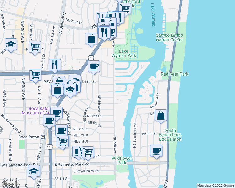 map of restaurants, bars, coffee shops, grocery stores, and more near 500 Kay Terrace in Boca Raton