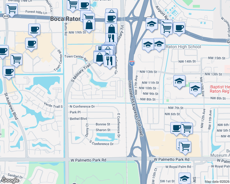 map of restaurants, bars, coffee shops, grocery stores, and more near 5093 Point Alexis in Boca Raton