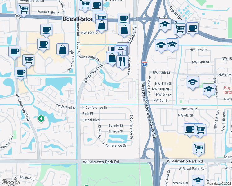 map of restaurants, bars, coffee shops, grocery stores, and more near 5139 Point Alexis in Boca Raton