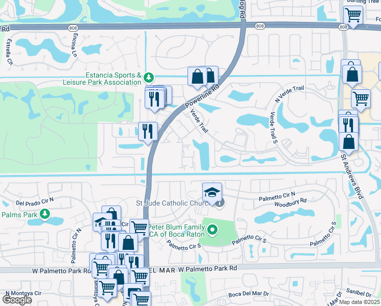 map of restaurants, bars, coffee shops, grocery stores, and more near 21430 Laguna Drive in Boca Raton