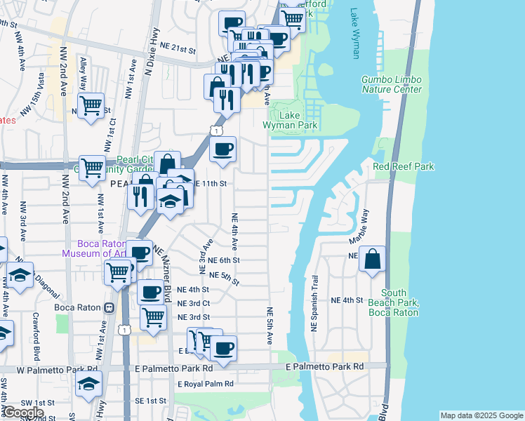 map of restaurants, bars, coffee shops, grocery stores, and more near 500 Kay Terrace in Boca Raton