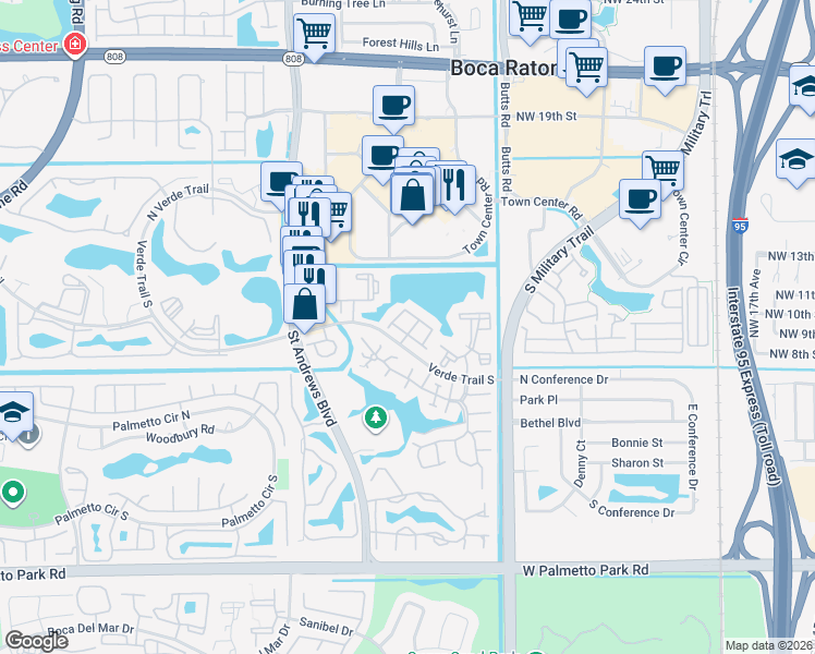 map of restaurants, bars, coffee shops, grocery stores, and more near 5235 Majorca Club Drive in Boca Raton