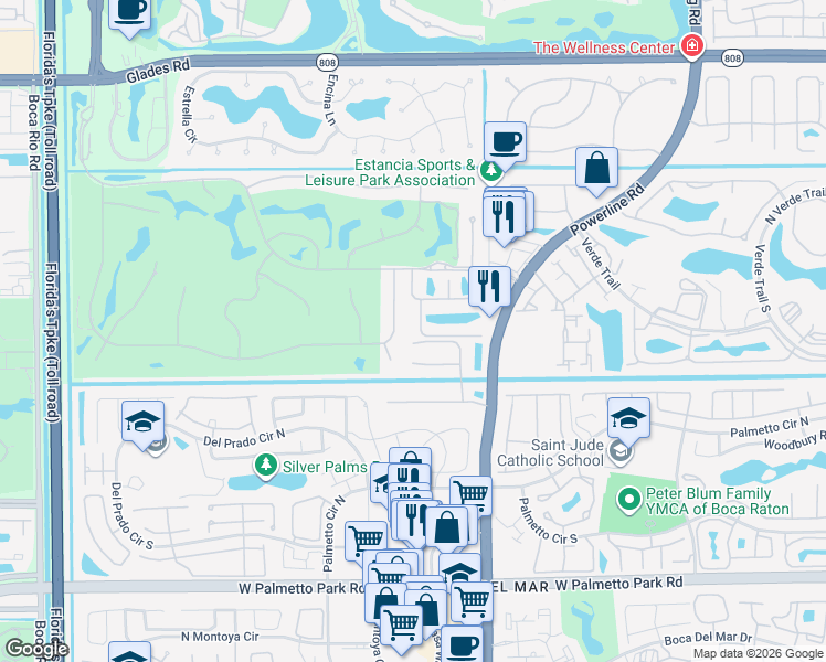 map of restaurants, bars, coffee shops, grocery stores, and more near 7076 Mandarin Drive in Boca Raton