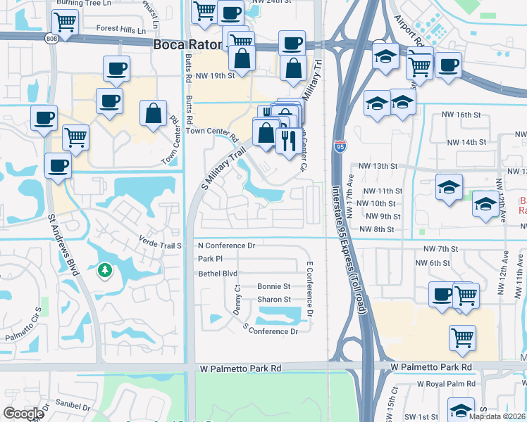 map of restaurants, bars, coffee shops, grocery stores, and more near 5139 Point Alexis in Boca Raton
