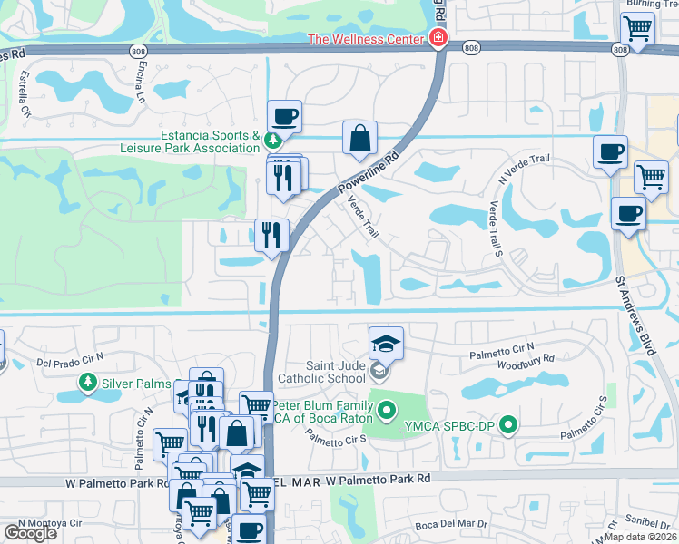 map of restaurants, bars, coffee shops, grocery stores, and more near 21415 Campo Allegro Drive in Boca Raton