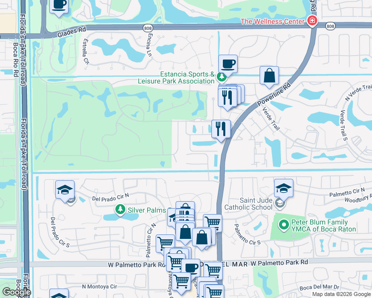 map of restaurants, bars, coffee shops, grocery stores, and more near 7076 Mandarin Drive in Boca Raton
