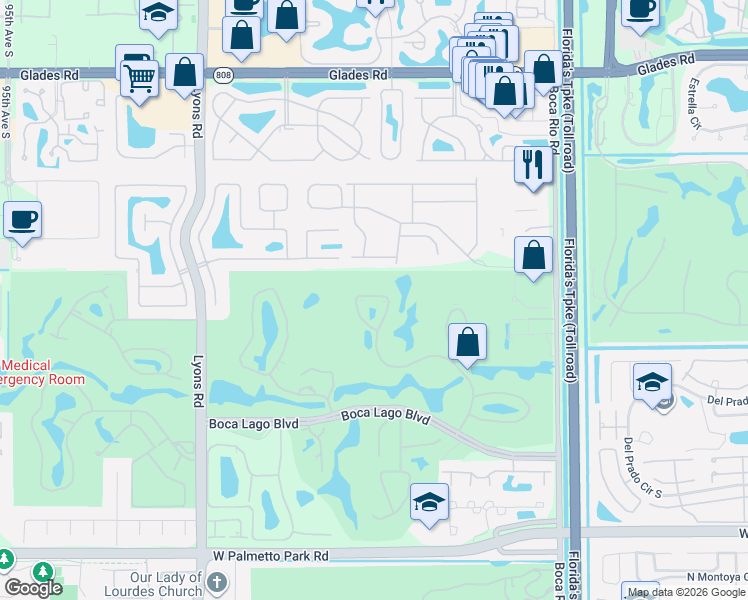 map of restaurants, bars, coffee shops, grocery stores, and more near 8545 Casa Del Lago in Boca Raton