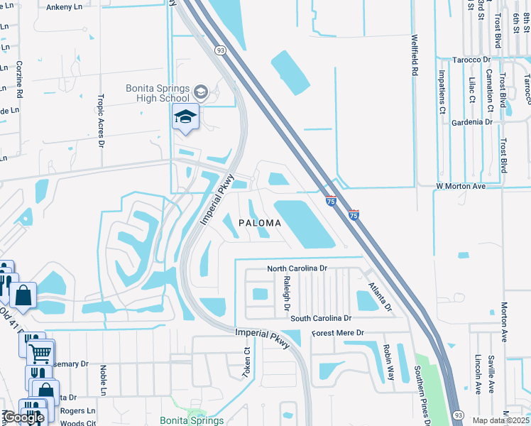 map of restaurants, bars, coffee shops, grocery stores, and more near Grand Prix Drive in Bonita Springs
