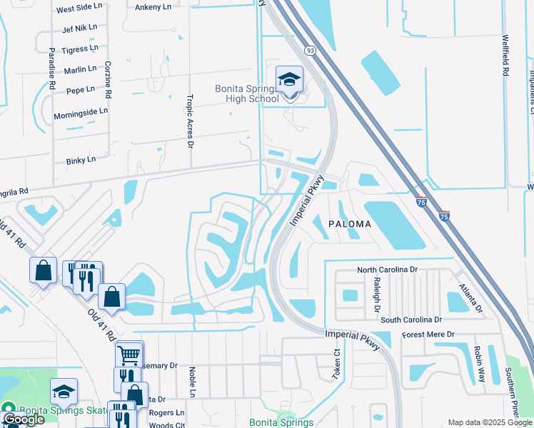 map of restaurants, bars, coffee shops, grocery stores, and more near 26328 Stonewall Lane in Bonita Springs