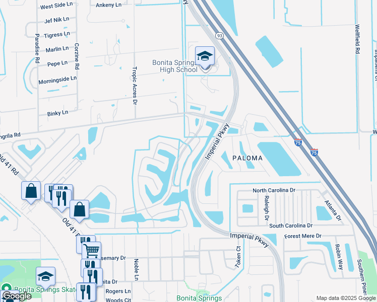 map of restaurants, bars, coffee shops, grocery stores, and more near 26328 Stonewall Lane in Bonita Springs