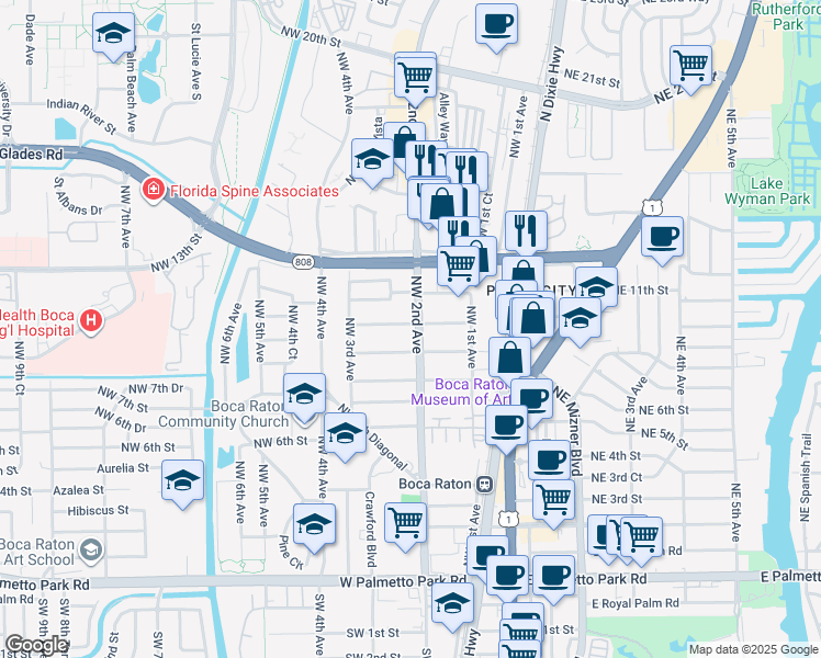 map of restaurants, bars, coffee shops, grocery stores, and more near 221 Northwest 10th Street in Boca Raton