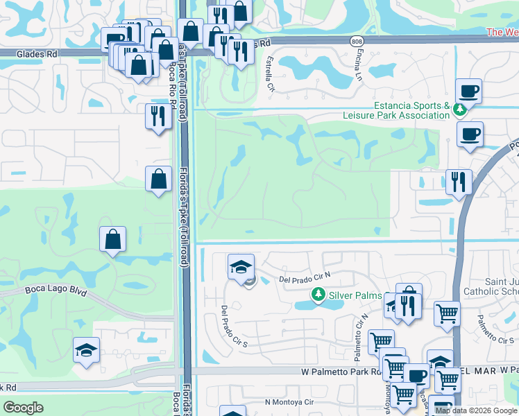 map of restaurants, bars, coffee shops, grocery stores, and more near 21347 Harrow Court in Boca Raton