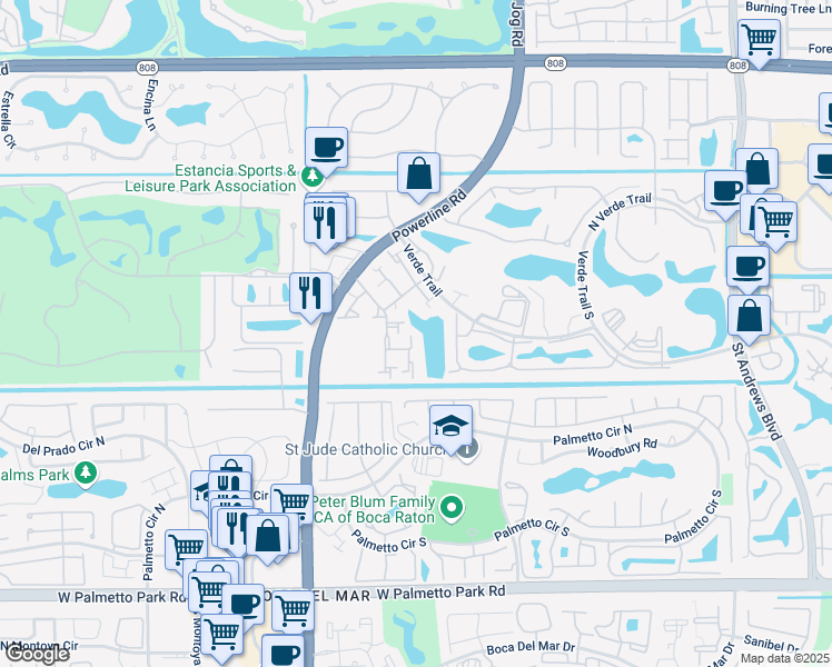 map of restaurants, bars, coffee shops, grocery stores, and more near 21430 Laguna Drive in Boca Raton