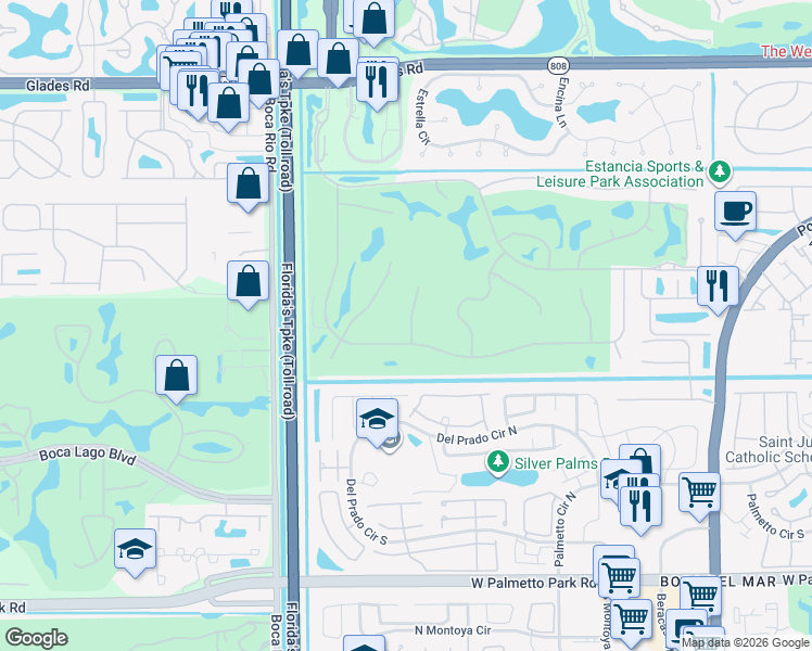 map of restaurants, bars, coffee shops, grocery stores, and more near 21347 Harrow Court in Boca Raton