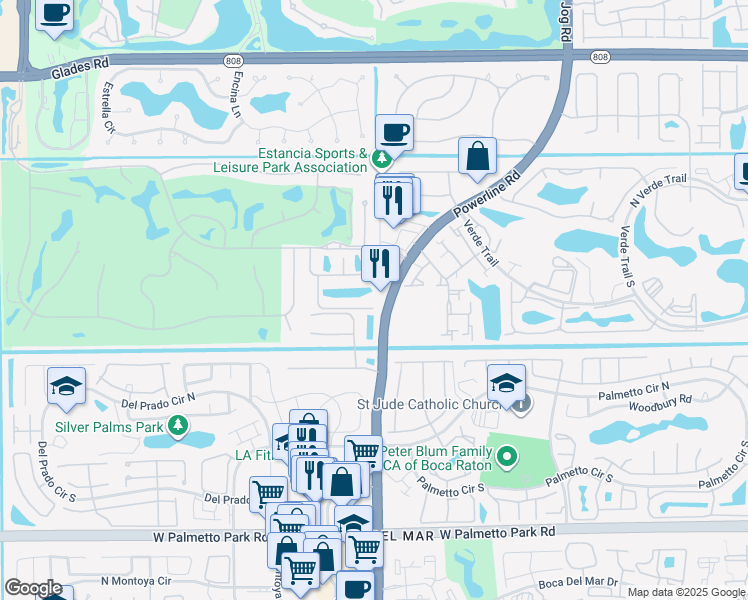 map of restaurants, bars, coffee shops, grocery stores, and more near 7001 Mallorca Crescent in Boca Raton