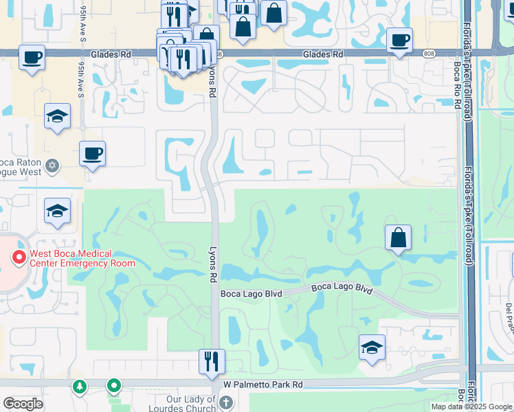 map of restaurants, bars, coffee shops, grocery stores, and more near 21476 Juego Circle in Boca Raton