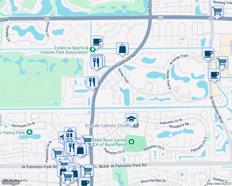 map of restaurants, bars, coffee shops, grocery stores, and more near 6820 Allegre Court in Boca Raton