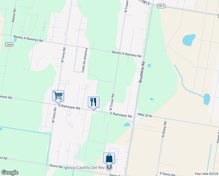 map of restaurants, bars, coffee shops, grocery stores, and more near 6505 North Tower Road in Edinburg