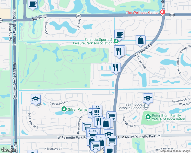 map of restaurants, bars, coffee shops, grocery stores, and more near 7076 Mandarin Drive in Boca Raton