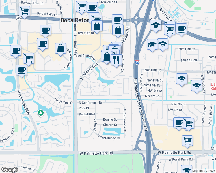 map of restaurants, bars, coffee shops, grocery stores, and more near 5139 Point Alexis in Boca Raton